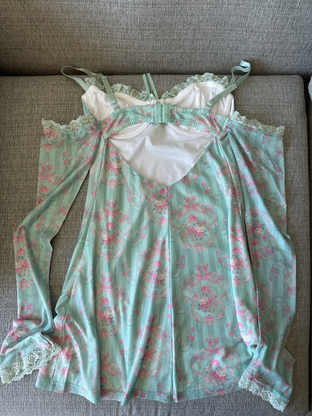 Sugar Thrillz Mint Floral Lace-Trim Slip - Picture 3 of 3
